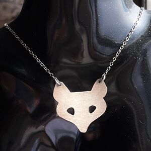 Super Fun! Vintage Minimalist Fox Head MCM Sterling Silver Necklace 17”